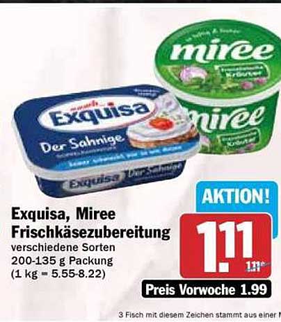 Exquisa, Miree Frischkäsezubereitung verschiedene Sorten 200-135 g Packung
