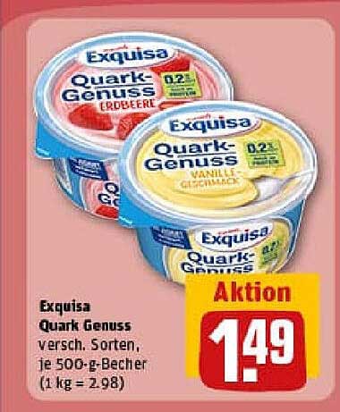 Exquisa Quark Genuss versch. Sorten, je 500-g-Becher