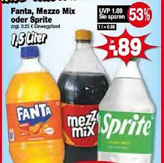 Fanta, Mezzo Mix oder Sprite 1,5 Liter - Nur 0,89 €!