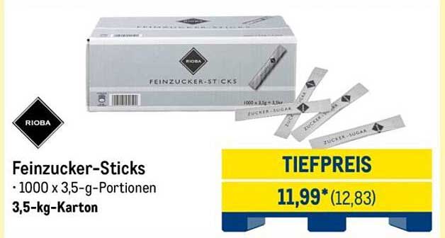 Feinzucker-Sticks 1000 x 3,5-g-Portionen - 3,5-kg-Karton