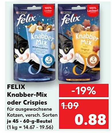FELIX Knabber-Mix oder Crispies für ausgewachsene Katzen
