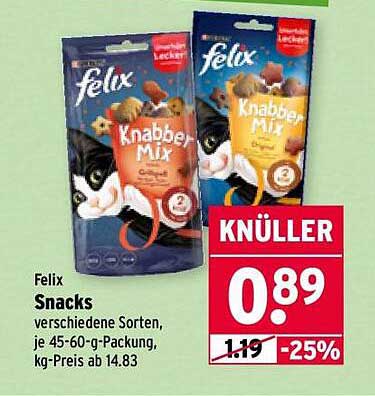 Felix Snacks - Verschiedene Sorten, je 45-60-g-Packung