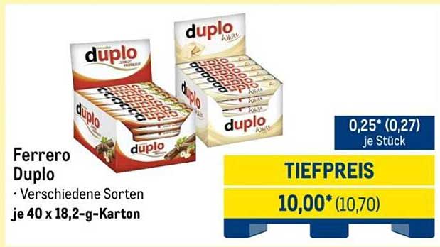 Ferrero Duplo – Verschiedene Sorten je 40 x 18,2-g-Karton