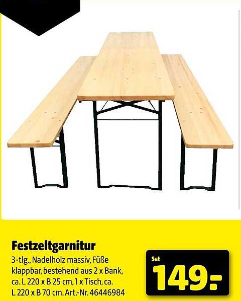 Festzeltgarnitur 3-tlg., Nadelholz massiv, klappbar