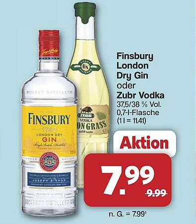 Finsbury London Dry Gin oder Zubr Vodka 0,7 l-Flasche