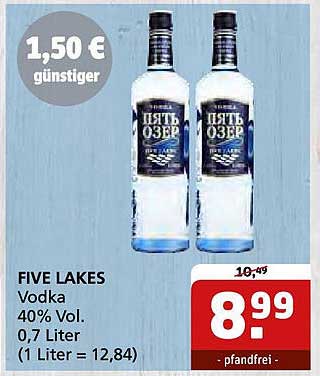 FIVE LAKES Vodka 40% Vol. - 0,7 Liter
