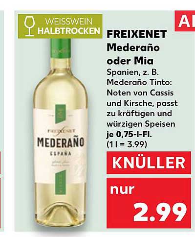 FREIXENET Mederáno oder Mia - Halbtrockener Wein aus Spanien