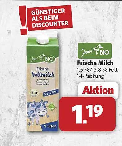 Frische Bio Vollmilch 1,5 % Fett - 1 Liter