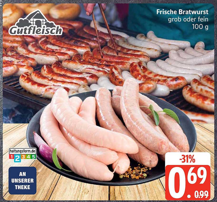 Frische Bratwurst grob oder fein 100 g