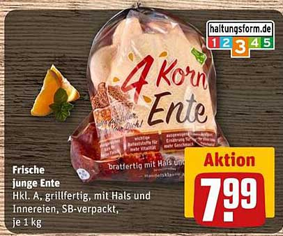 Frische junge Ente Hkl. A, grillfertig, mit Hals und Innereien, SB-verpackt, je 1 kg