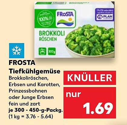FROSTA Tiefkühlgemüse Brokkoliröschen, Erbsen und Karotten, Prinzessbohnen oder Junge Erbsen
