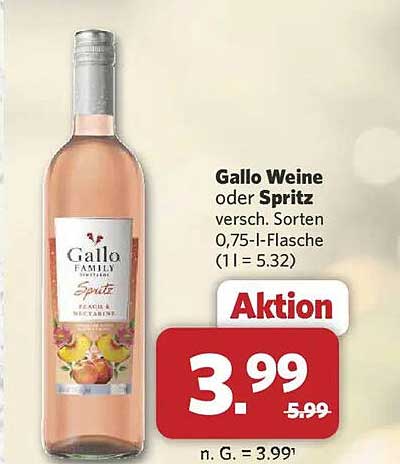 Gallo Weine oder Spritz, 0,75 l-Flasche