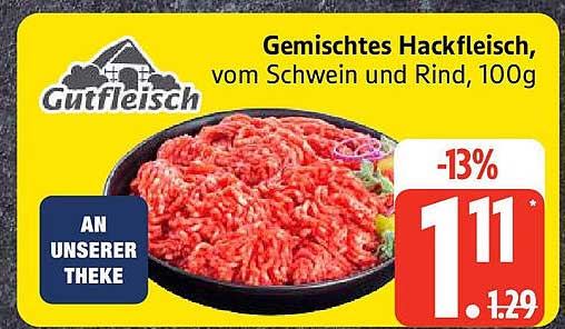 Gemischtes Hackfleisch, vom Schwein und Rind, 100g