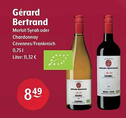 Gérard Bertrand Merlot/Syrah oder Chardonnay Cévennes, 0,75 l