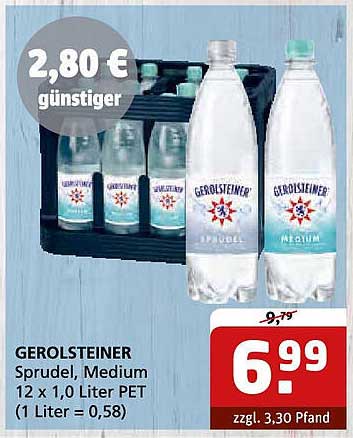 GEROLSTAINER Sprudel, Medium 12 x 1,0 Liter PET