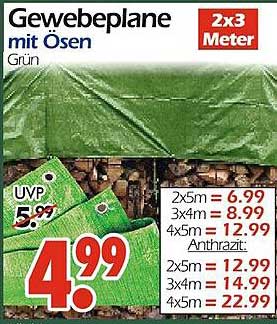 Gewebeplane mit Ösen, 2x3 Meter, Grün