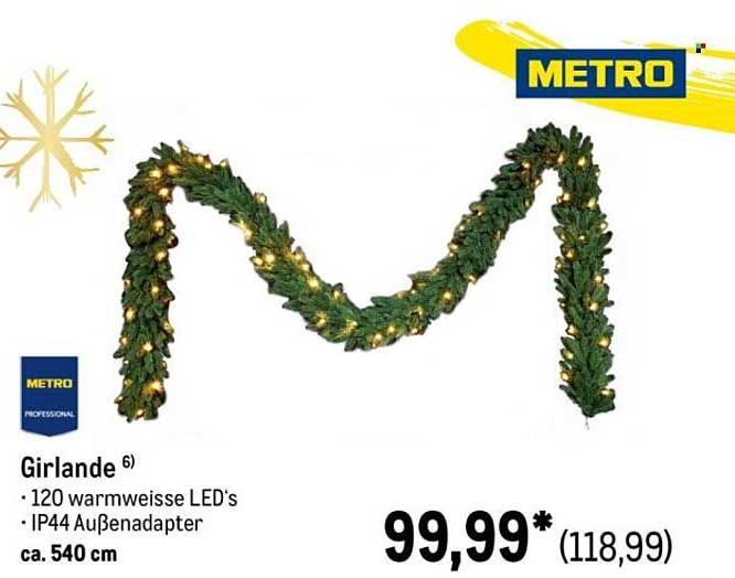 Girlande mit 120 warmweißen LEDs - IP44 Außenadapter, 540 cm