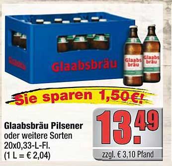 Glaabsbräu Pilsener oder weitere Sorten 20x0,33-L-Fi.