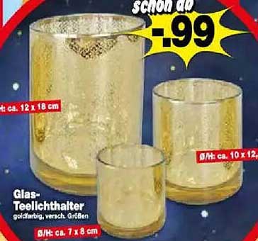 Glas-Teelichthalter in goldfarbig, verschiedene Größen