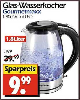 Glas-Wasserkocher Gourmetmaxx 1.800 W mit LED, 1,8 Liter