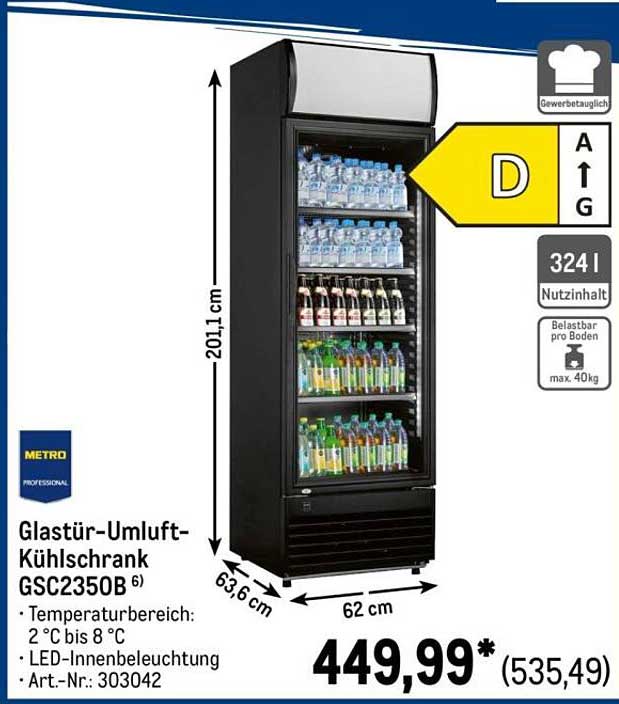 Glastür-Umluft-Kühlschrank GSC2350B