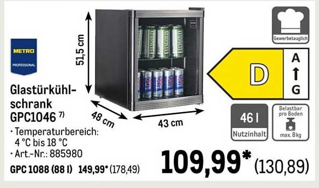Glastürkühlschrank GPC1046
