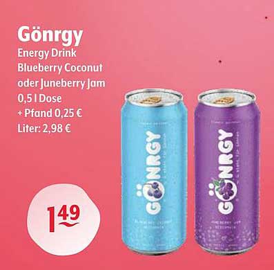 Gönrgy Energy Drink Blueberry Coconut oder Juneberry Jam 0,5 l Dose