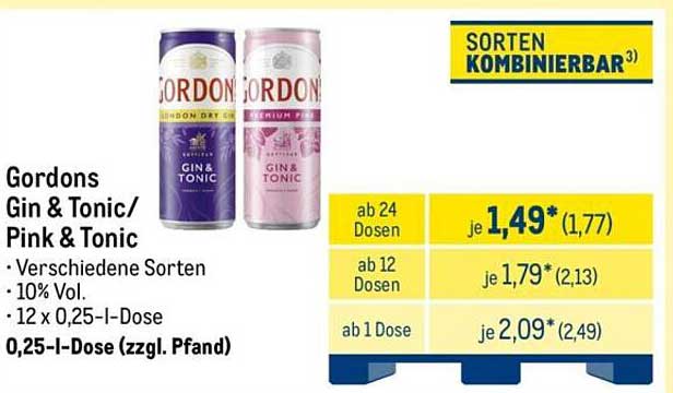 Gordons Gin & Tonic / Pink & Tonic - 12 x 0,25 l-Dose