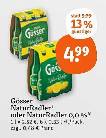 Gösser NaturRadler oder NaturRadler 0,0 %
