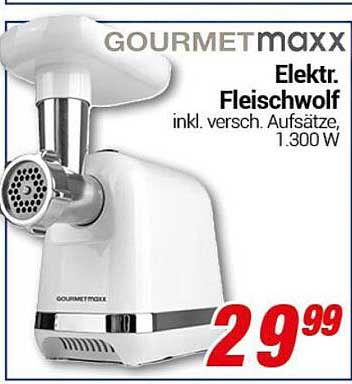 GOURMETmaxx Elektrischer Fleischwolf inkl. verschiedener Aufsätze, 1.300 W