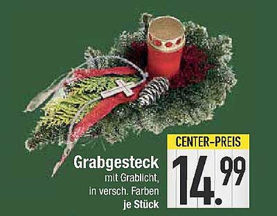 Grabgesteck mit Grablicht, in verschieden Farben je Stück
