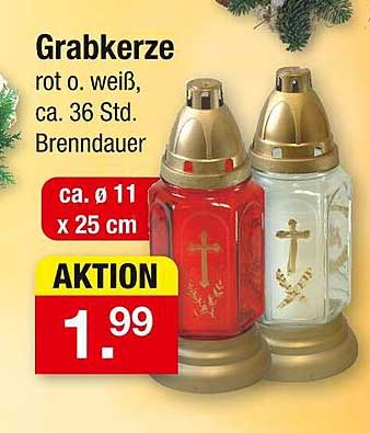 Grabkerze rot o. weiß, ca. 36 Std. Brenndauer