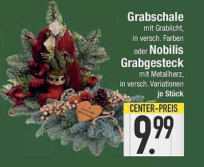 Grabschale mit Grablicht in verschiedenen Farben oder Nobilis Grabgesteck mit Metallherz