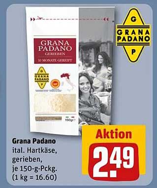 Grana Padano - Italienischer Hartkäse, gerieben, je 150-g-Packung