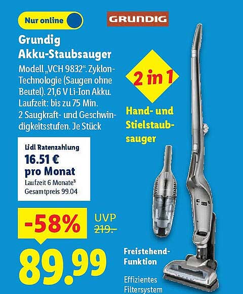 Grundig Akku-Staubsauger Modell VCH 9832: Zyklon-Technologie