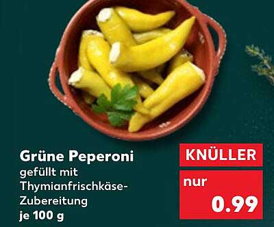 Grüne Peperoni gefüllt mit Thymianfrischkäse-Zubereitung je 100 g