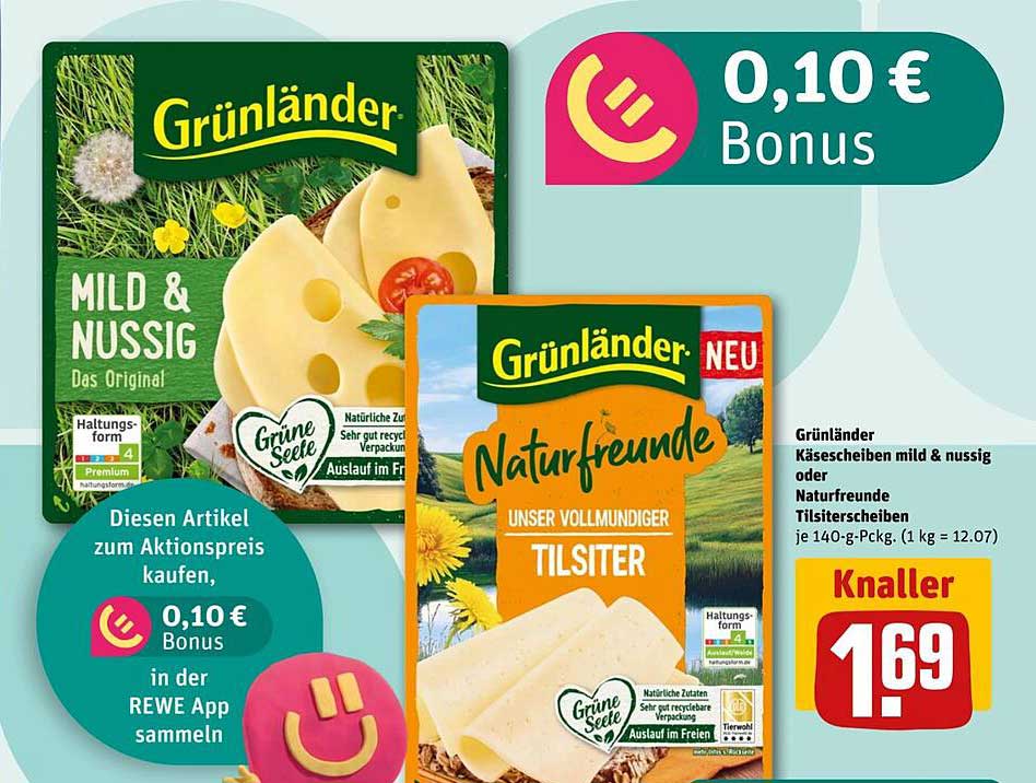 Grünländer Käse- und Tilsiter-Scheiben mild & nussig