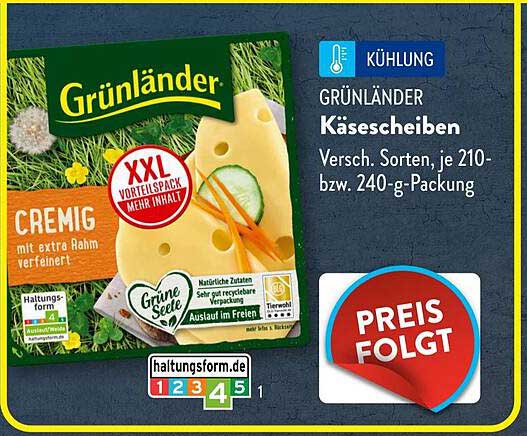 GRÜNLÄNDER Käsescheiben, 210- bzw. 240-g-Packung