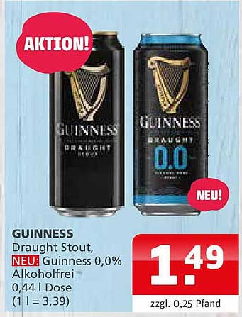 GUINNESS Draught Stout, 0,0% Alkoholfrei 0,44l Dose - Aktion