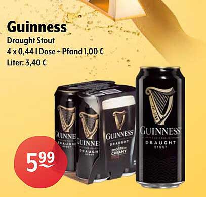 Guinness Draught Stout 4 x 0,44 l Dose + Pfand 1,00 €