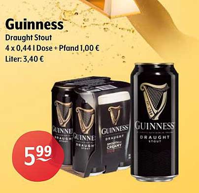 Guinness Draught Stout 4 x 0,44 l Dose + Pfand 1,00 €