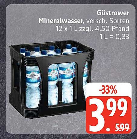 Güstrower Mineralwasser, versch. Sorten - 12 x 1 L