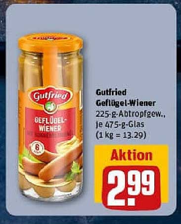 Gutfried Geflügel-Wiener 225-g-Abtropfgew., je 475-g-Glas