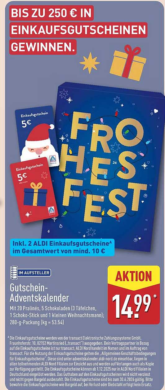 Gutschein-Adventskalender mit Pralinen und Schokolade