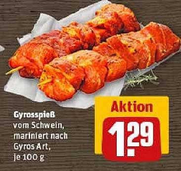 Gyrosspieß vom Schwein, mariniert nach Gyros Art, je 100 g