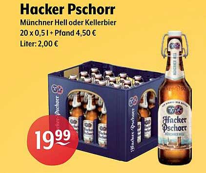 Hacker Pschorr Münchner Hell oder Kellerbier 20 x 0,5 l + Pfand 4,50 €