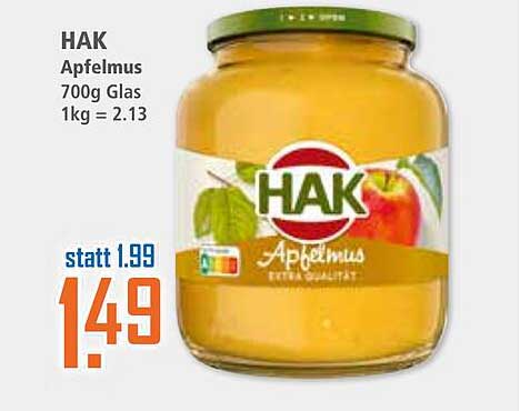 HAK Apfelmus 700g Glas