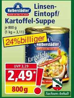 Halberstädter Linsen-Eintopf/Kartoffel-Suppe 800 g - 24% billiger!