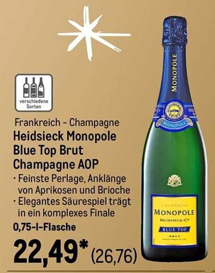 Heidsieck Monopole Blue Top Brut Champagne AOP 0,75 l-Flasche