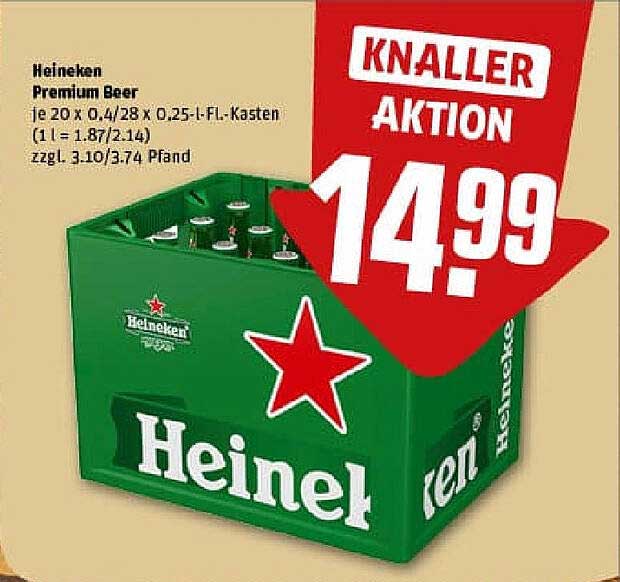 Heineken Premium Bier - Kasten mit 20 x 0,25 l Flaschen